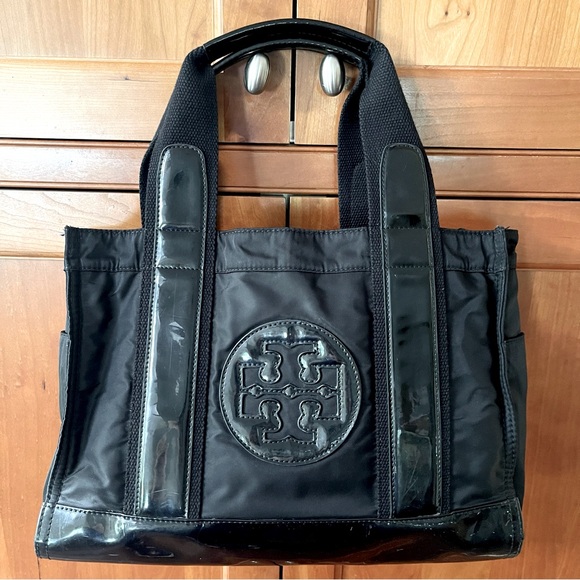 Tory Burch Ella Nylon & Patent Leather Trimmed Tote Bag - Picture 1 of 9